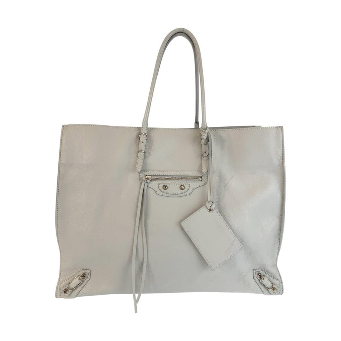 BALENCIAGA The Paper Grey Leather Tote Bag with Silver Hardware (236701) - Women's Handbag: --- Catalog ---Category: SizeSize (HxWxD): 30cm x 40cm x 15cm / 11.81'' x 15.74'' x 5.9''Category: DesignType: Handbag, Tote bagColor: GrayGender: WomenMaterial: Leather Category: GeneralMPN: 236701Br