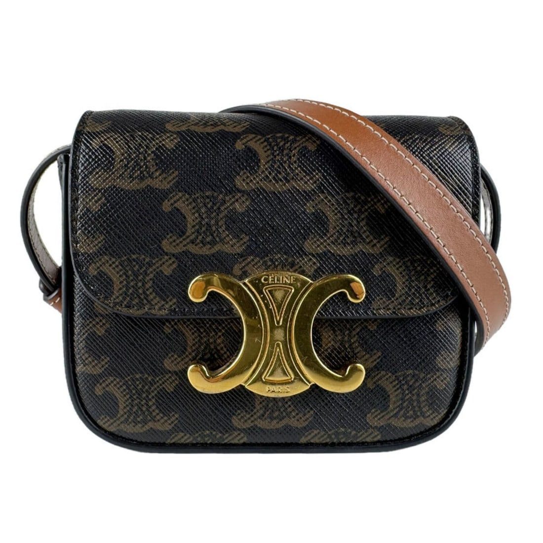 Celine Triomphe Mini Claude Shoulder Bag, Coated Canvas, Brown, Women's, z9713: --- Catalog ---Category: SizeSize (HxWxD): 10cm x 11cm x 4cm / 3.93'' x 4.33'' x 1.57''Category: DesignType: Shoulder bagColor: BrownGender: WomenMaterial: Coated canvas Category: GeneralBrand: Celine