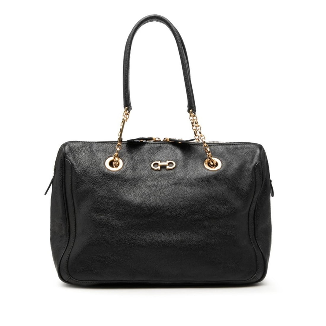 Salvatore Ferragamo Double Gancini Chain Shoulder Bag, Black Leather, Women's: --- Catalog ---Category: SizeSize (HxWxD): 23cm x 33cm x 13cm / 9.05'' x 12.99'' x 5.11''Category: DesignType: Shoulder bagColor: BlackGender: WomenMaterial: Leather Category: GeneralBrand: Salvatore