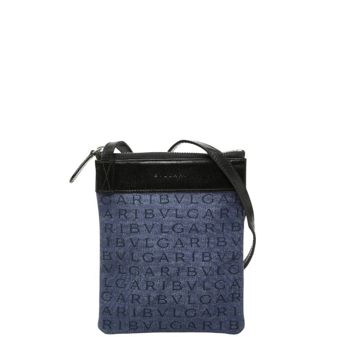 Bulgari Logomania Shoulder Bag Pochette Indigo Blue Black Canvas Leather Women's BVLGARI: --- Catalog ---Category: SizeSize (HxWxD): 17cm x 14.5cm x 1cm / 6.69'' x 5.7'' x 0.39''Category: DesignType: Pochette, Shoulder bagColor: Black, BlueGender: WomenMaterial: Canvas , Leather Category: