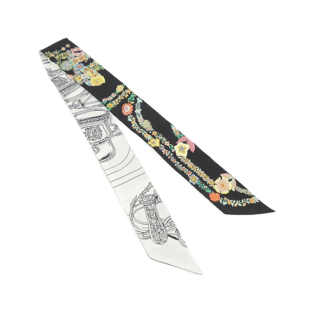 Hermes BRIDES DE GALA EN FLEURS Twilly 064220S Scarf Muffler: --- Catalog ---Category: SizeSize (LxW): 86cm x 5cm / 33.85'' x 1.96''Category: DesignType: ScarfColor: BlackGender: WomenMaterial: Silk Category: GeneralLine: TwillyBrand: Hermes--- Item List