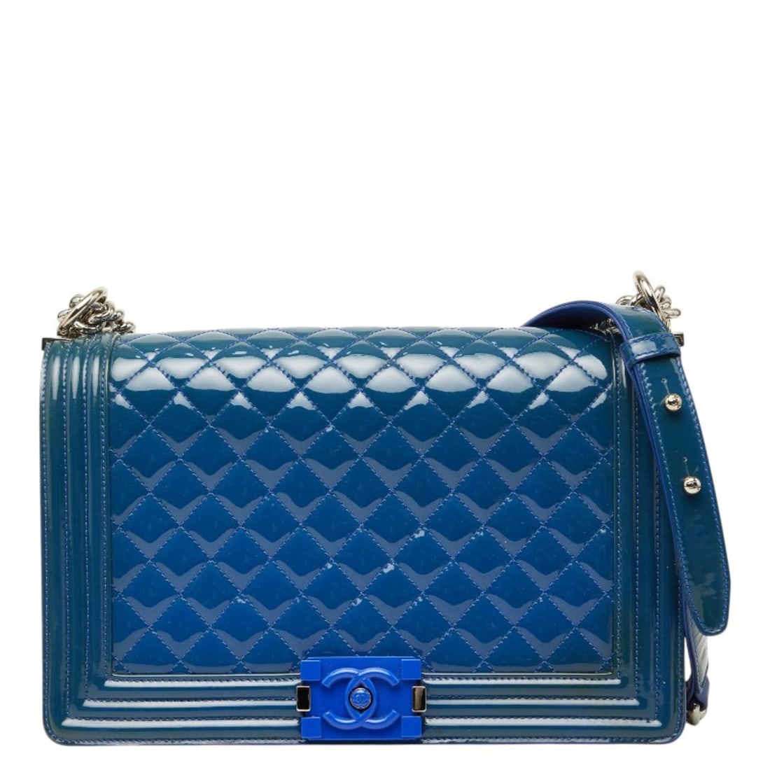 Chanel Coco Mark Boy Chain Shoulder Bag, Blue Patent Leather, Women's CHANEL (1 of 14)
