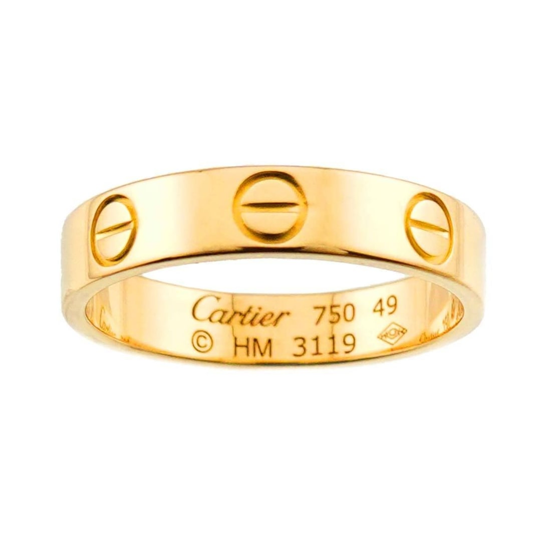 Cartier Mini Love Ring #49, 18K YG Yellow Gold 750.: --- Catalog ---Category: SizeJP Size: 9US Size: 5Category: DesignType: Band ringColor: Yellow goldGender: WomenMaterial: Yellow gold (18K)Category: GeneralBrand: Cartier--- Item List ---Section: Condi