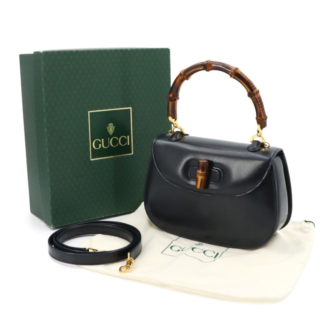 Gucci Bamboo 2-way Hand/Shoulder Handbag, Leather, Navy, 000 1010 0188, Gold Hardware. (1 of 9)