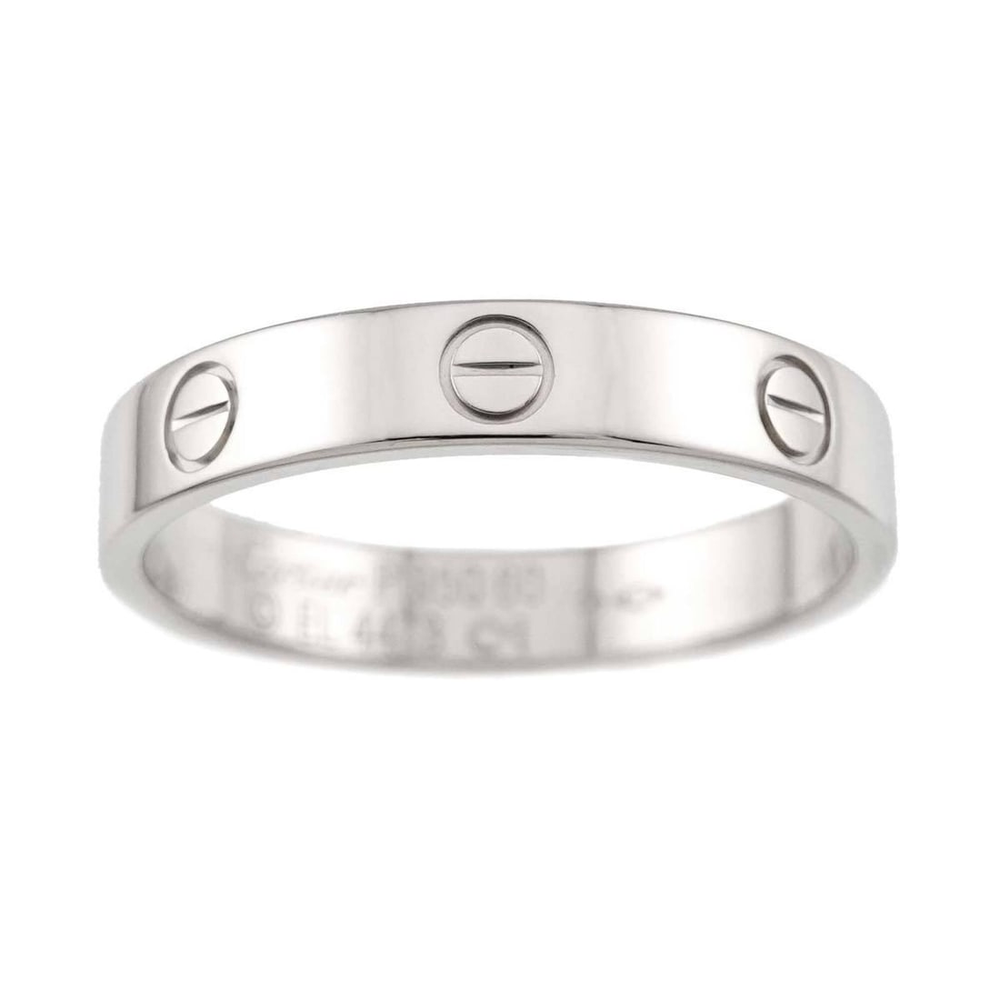 Cartier Mini Love Ring #60, Platinum.: --- Catalog ---Category: SizeJP Size: 19.5US Size: 9.5Category: DesignType: Band ringColor: PlatinumGender: WomenMaterial: Platinum 950Category: GeneralBrand: Cartier--- Item List ---Section: Conditio