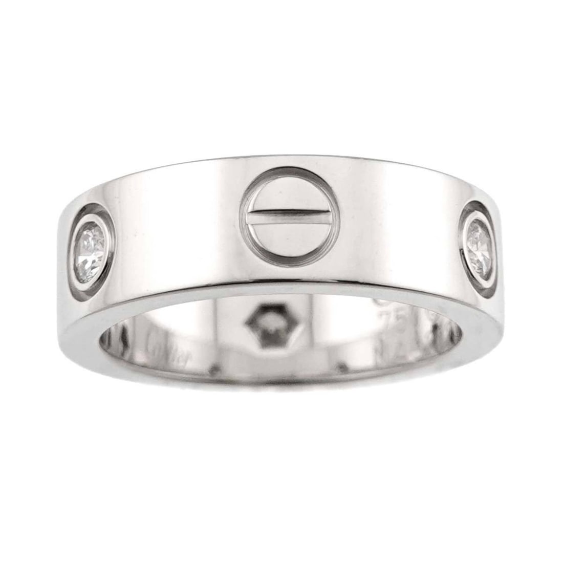 Cartier Love Ring #48, Half Diamond 3P, 18K WG White Gold 750.: --- Catalog ---Category: SizeJP Size: 7.5US Size: 4Category: DesignType: Band ringColor: White goldGender: WomenMaterial: White gold (18K)Category: GeneralBrand: Cartier--- Item List ---Section: Condi