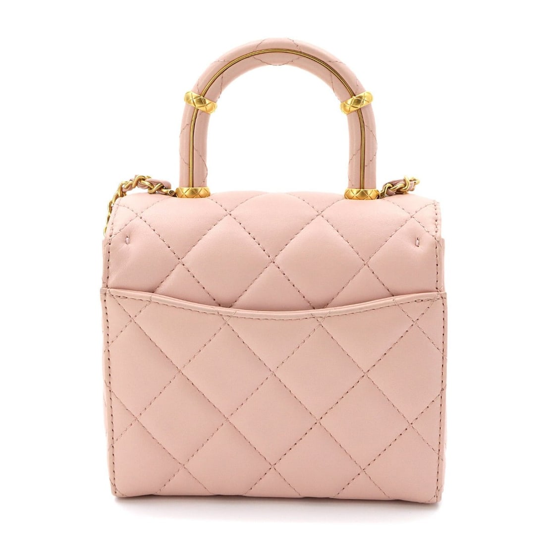 Chanel Matelasse 2-way Handbag Chain Shoulder Lambskin Pink Gold Hardware: --- Catalog ---Category: SizeSize (HxWxD): 13.5cm x 15.5cm x 7cm / 5.31'' x 6.1'' x 2.75''Category: DesignType: Handbag, Shoulder bagColor: PinkGender: WomenMaterial: Leather Leather/Fur Type: Lambski