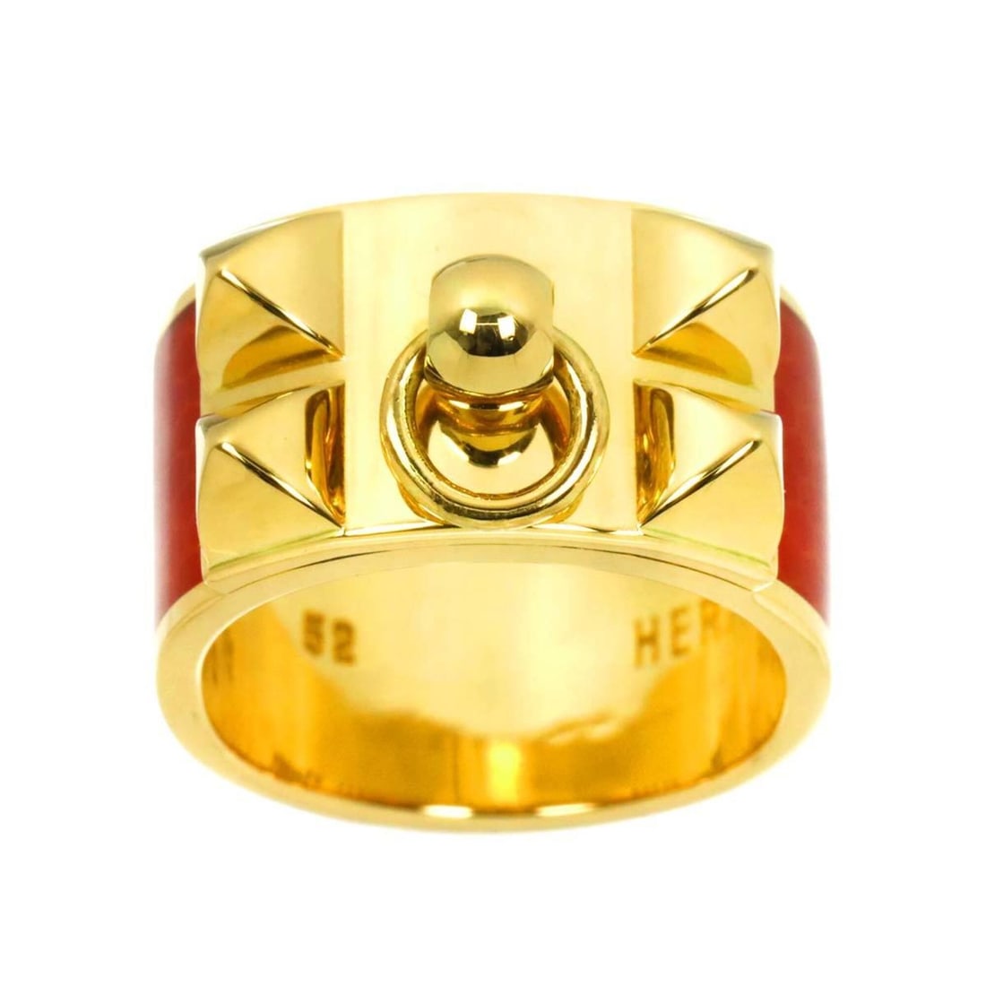 Hermes Collier de Chien Studded Ring #52, Enamel, 18K Yellow Gold (750): --- Catalog ---Category: SizeJP Size: 12US Size: 6.5Category: DesignType: Band ringColor: Yellow goldGender: WomenMaterial: Yellow gold (18K)Category: GeneralBrand: Hermes--- Item List ---Section: Con