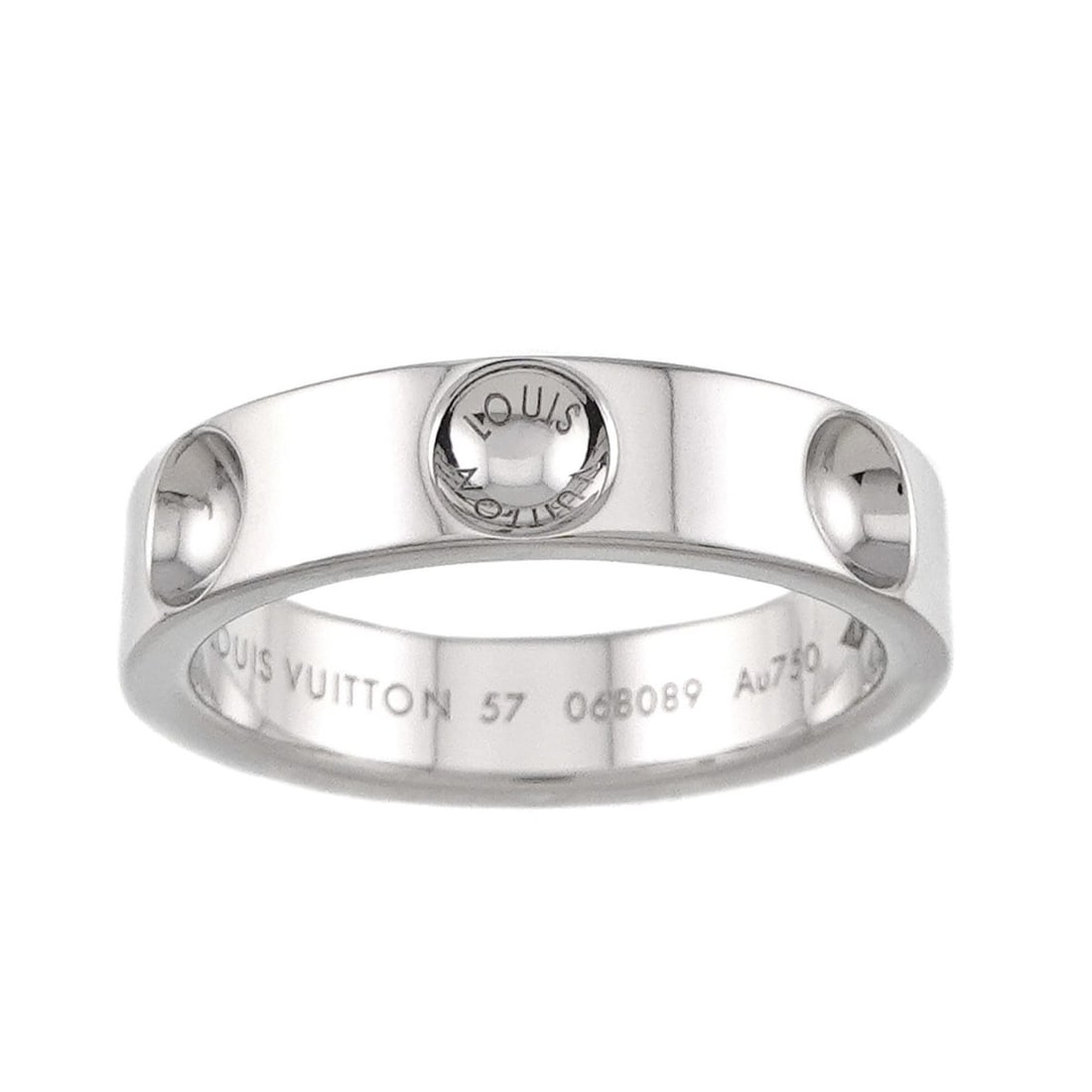 Louis Vuitton Petit Bague Empreinte Ring #57, 18K WG (White Gold 750): --- Catalog ---Category: SizeJP Size: 16.5US Size: 8Category: DesignType: Band ringColor: White goldGender: WomenMaterial: White gold (18K)Category: GeneralBrand: Louis Vuitton--- Item List ---Section