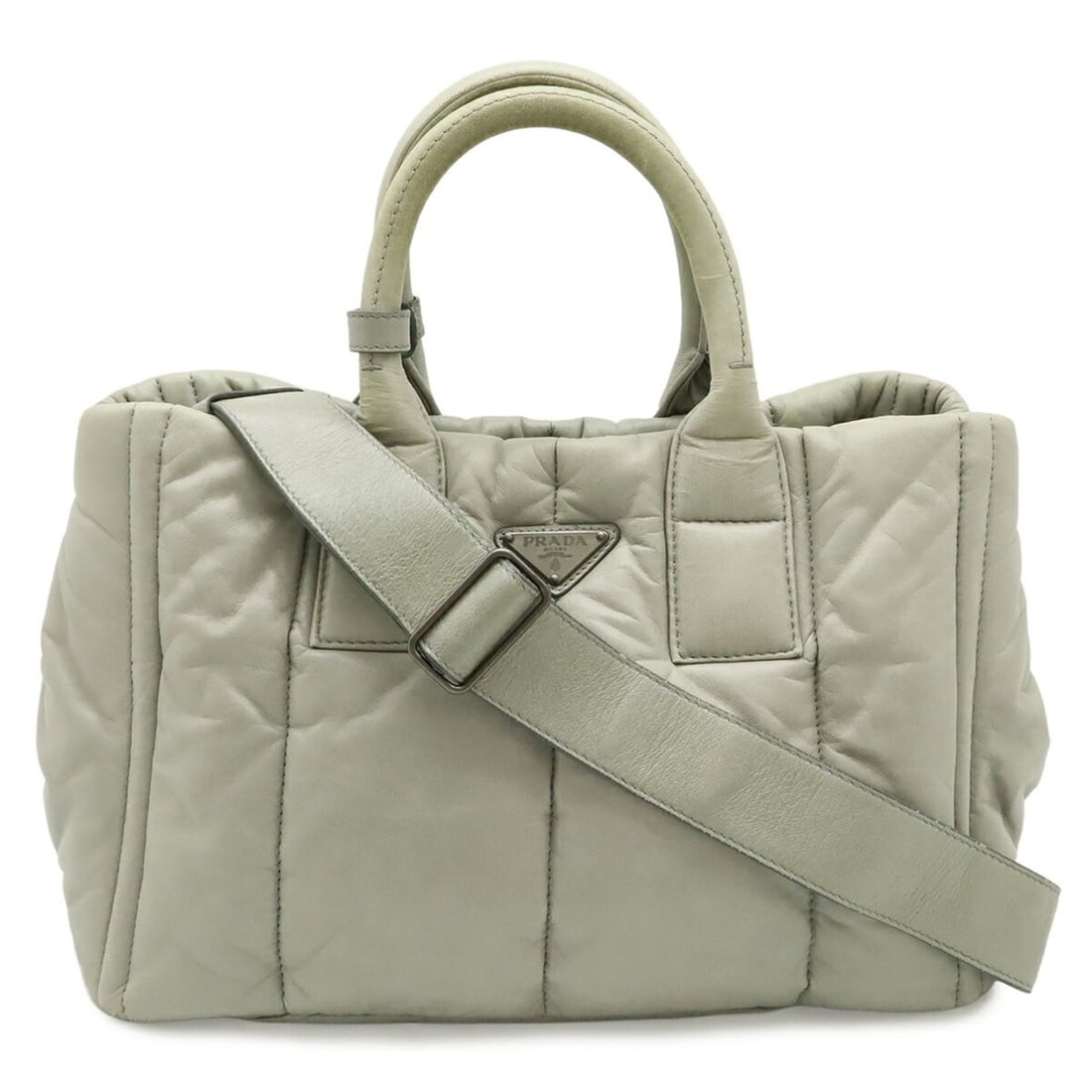 PRADA Nappa Bomber Tote Bag, Handbag, Shoulder Leather, NUBE Light Gray BN2653 (1 of 9)