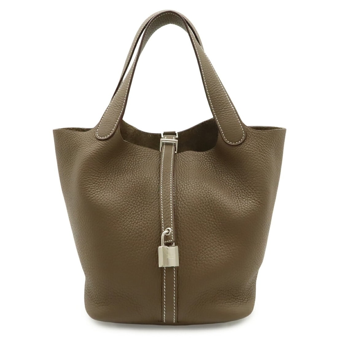 HERMES Picotin Lock MM Handbag Tote Bag, Taurillon Clemence Leather, Etoupe, Z Stamp (1 of 8)