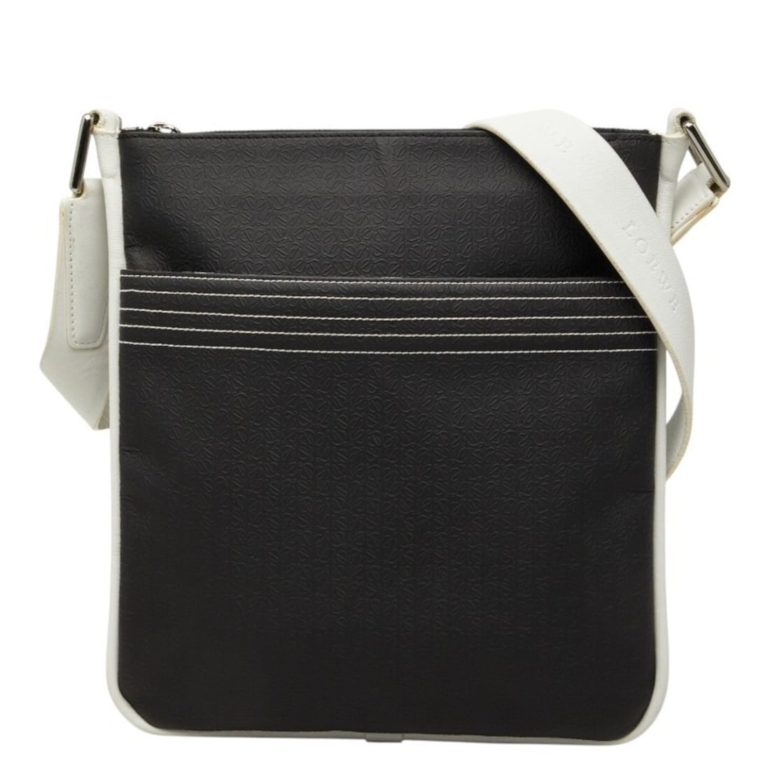 Loewe Repeat Anagram Crossbody Shoulder Bag, Black and White Leather, Women's LOEWE: --- Catalog ---Category: SizeSize (HxWxD): 29cm x 26.5cm x 1.5cm / 11.41'' x 10.43'' x 0.59''Category: DesignType: Shoulder bagColor: Black, WhiteGender: WomenMaterial: PVC , Leather Category: General