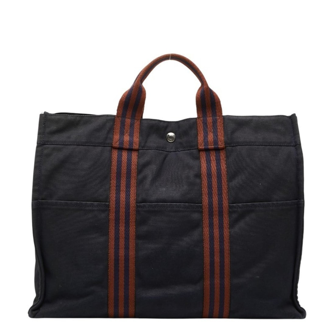 Hermes Fourre-Tout Tote MM Handbag Bag Navy Brown Canvas Women's HERMES: --- Catalog ---Category: SizeSize (HxWxD): 30cm x 42cm x 10cm / 11.81'' x 16.53'' x 3.93''Category: DesignType: Handbag, Tote bagColor: Brown, NavyGender: WomenMaterial: Canvas Category: GeneralBrand: