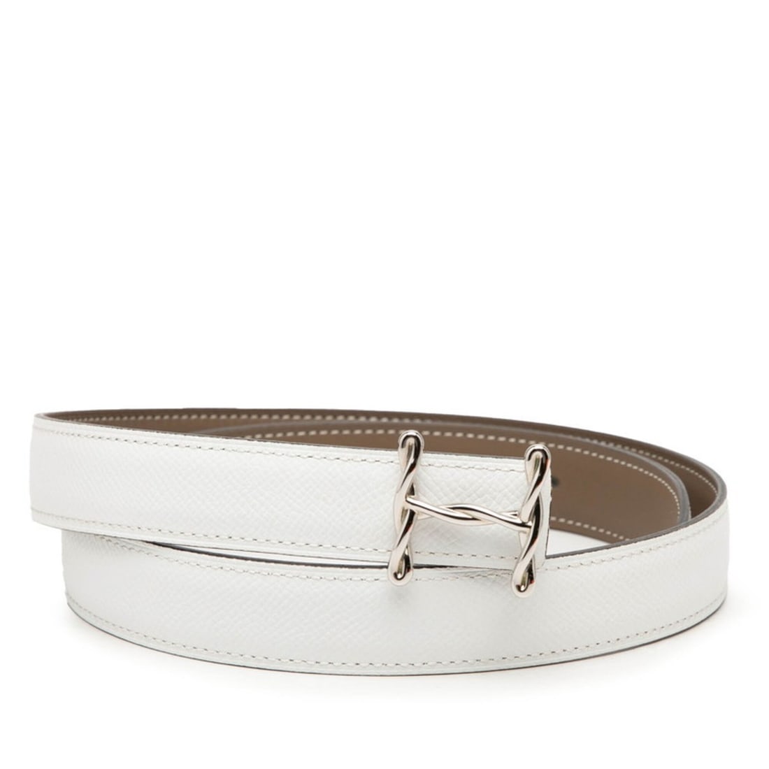 Hermes H Torsade Reversible Belt, Size: 75, White, Veau Epsom Leather, Women's. (1 of 7)