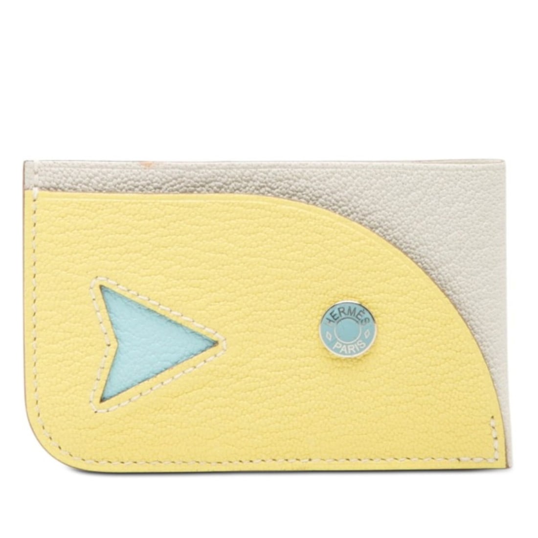 Hermes Poisson Business Card Holder/Card Case/Pass Case Mushroom Limoncello Blue Zephyr Chevre (1 of 7)