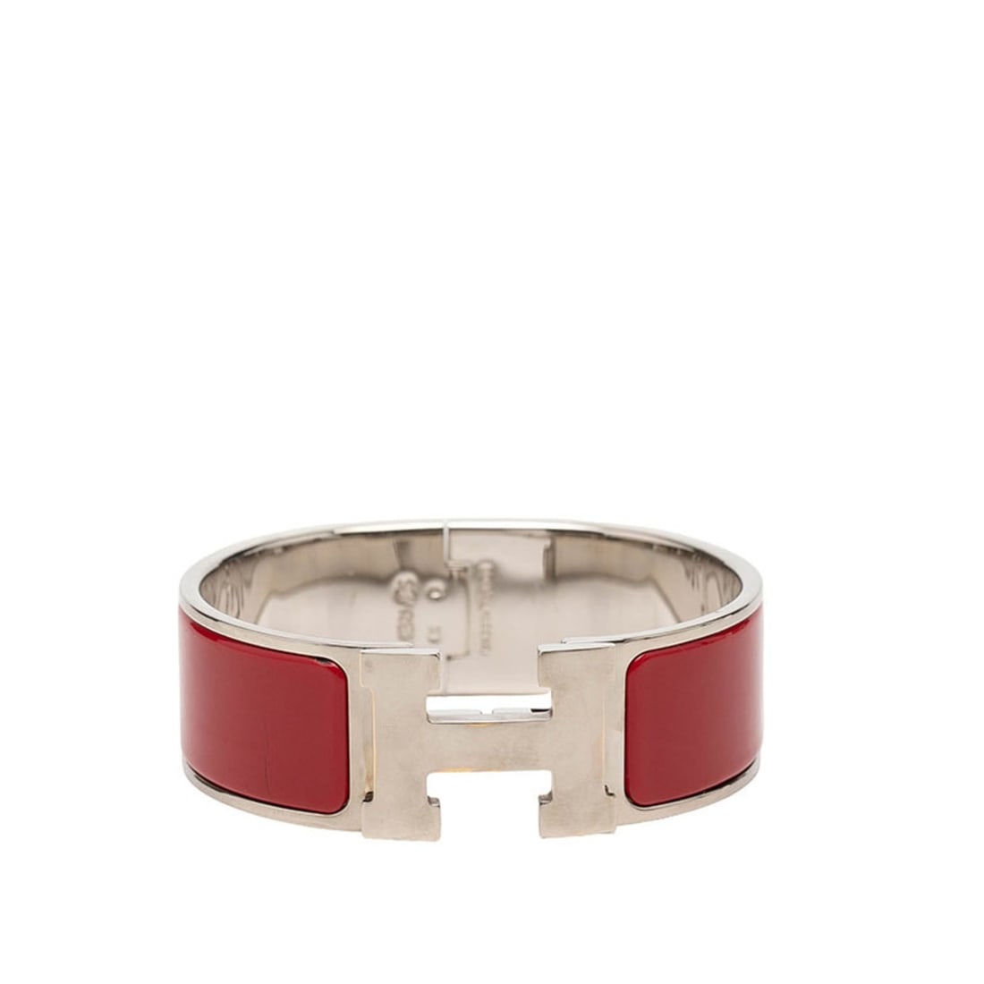 Hermes Clic Clac H PM Bangle Bracelet, Silver and Red Metal Enamel, Women's.: --- Catalog ---Category: SizeLength: 15.5cm / 6.1''Category: DesignType: BangleColor: Red color, SilverGender: WomenMaterial: Enamel, MetalCategory: GeneralBrand: Hermes--- Item List ---Section: Condi