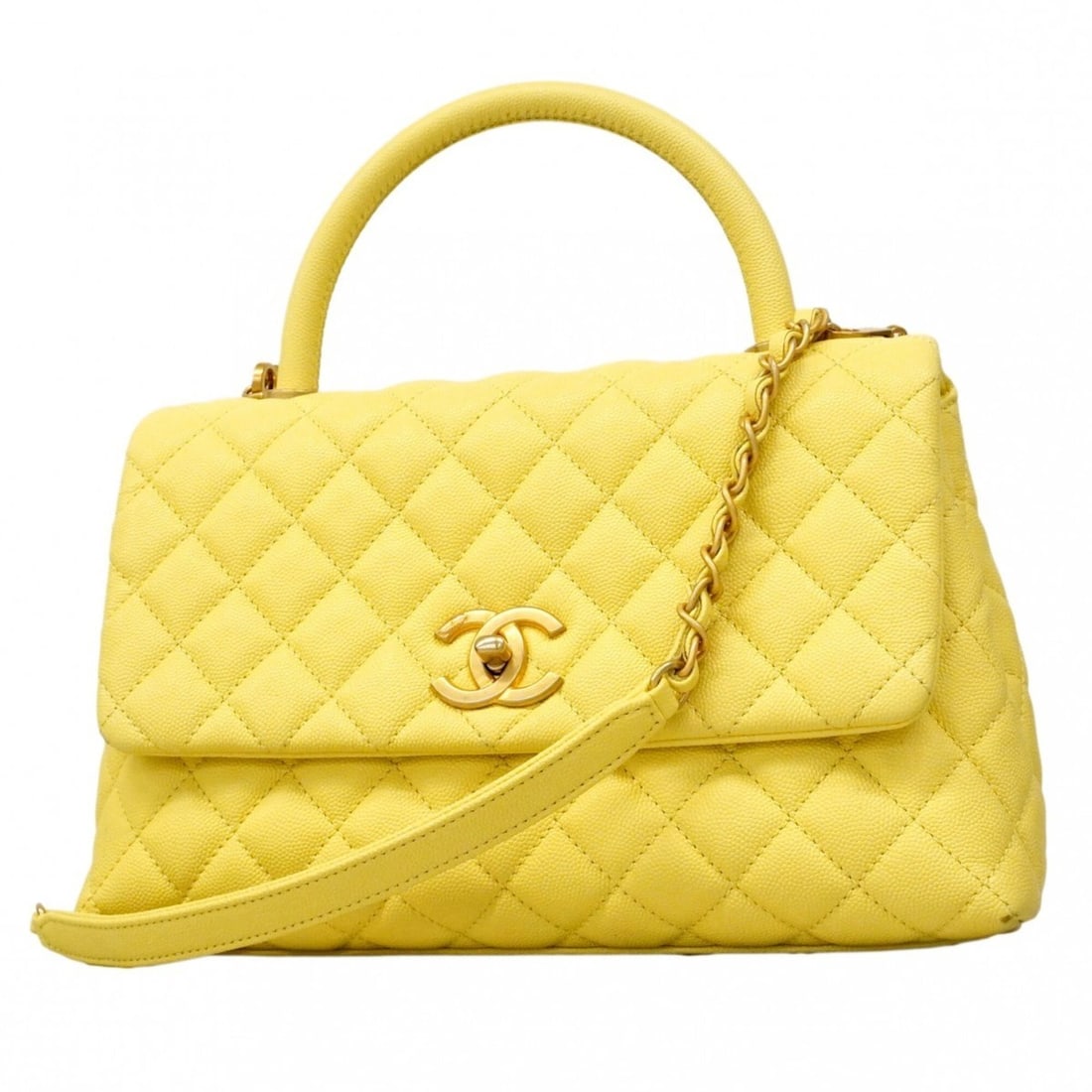 Chanel handbag, chain shoulder bag, Coco handle, caviar leather, yellow/champagne, 2-way bag for (1 of 11)