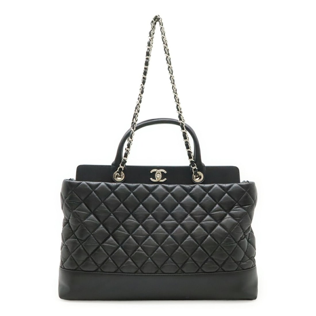 CHANEL Matelassé Coco Mark Portobello Tote Bag Shoulder Chain Leather Black A66814: --- Catalog ---Category: SizeSize (HxWxD): 26.5cm x 36cm x 11cm / 10.43'' x 14.17'' x 4.33''Category: DesignType: Shoulder bag, Tote bagColor: BlackGender: WomenMaterial: Leather Category:
