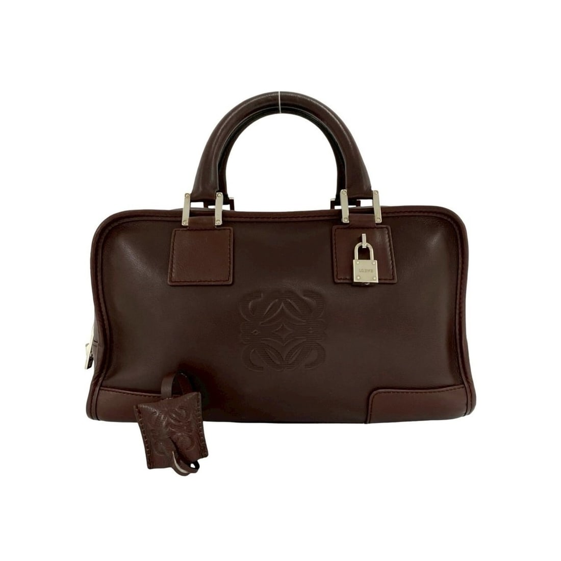 LOEWE Amazona 28 Anagram Logo Engraved Leather Handbag Mini Boston Bag Brown 72262: --- Catalog ---Category: SizeSize (HxWxD): 16cm x 29cm x 13cm / 6.29'' x 11.41'' x 5.11''Category: DesignType: Boston bag, HandbagColor: BrownGender: WomenMaterial: Leather Category: GeneralBrand: Loe