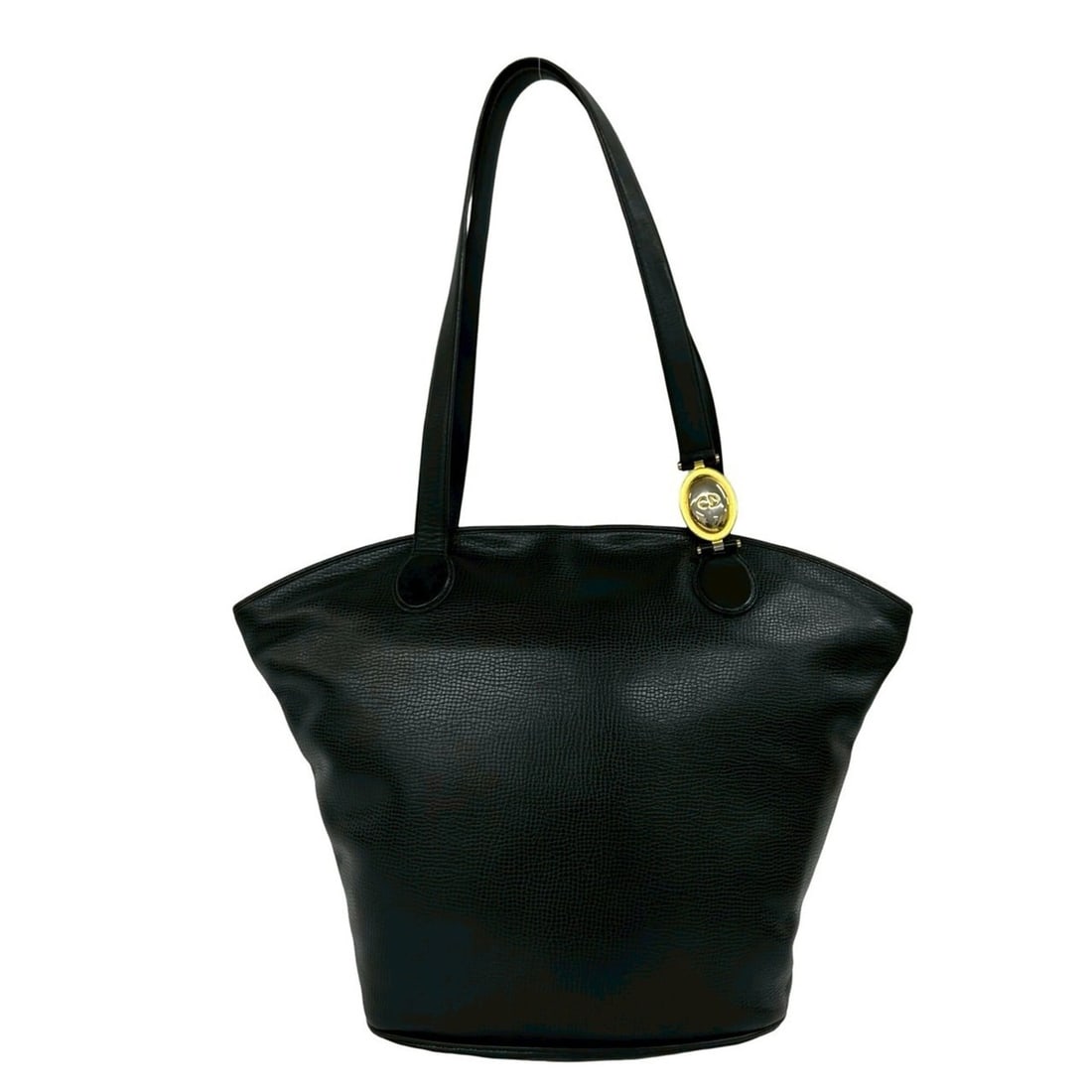 Christian Dior CD Logo Hardware Leather Tote Bag Semi-Shoulder Handbag Black 35601 (1 of 15)