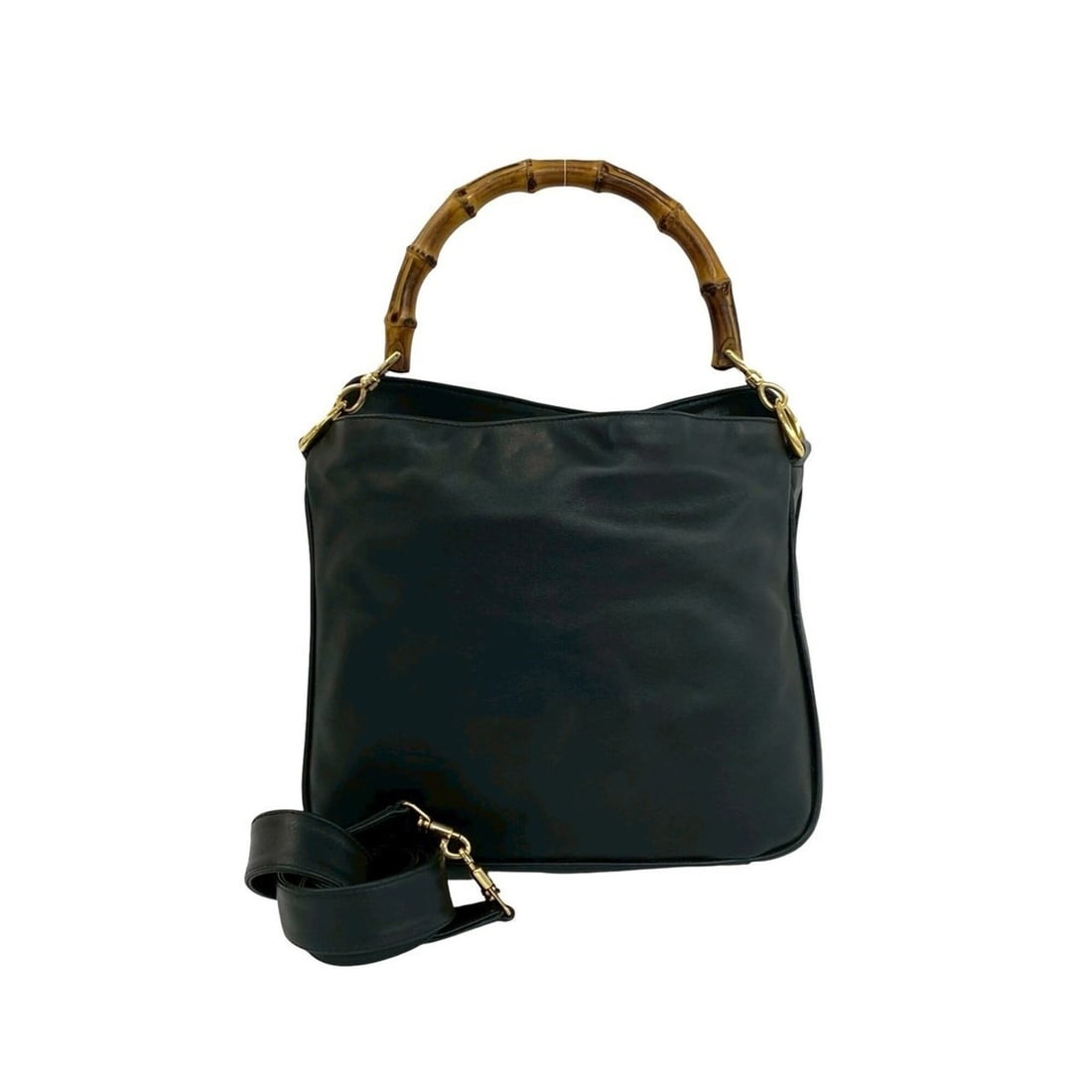 GUCCI Vintage Bamboo Leather 2-Way Handbag/Shoulder Bag, Black, 456-8 (1 of 18)
