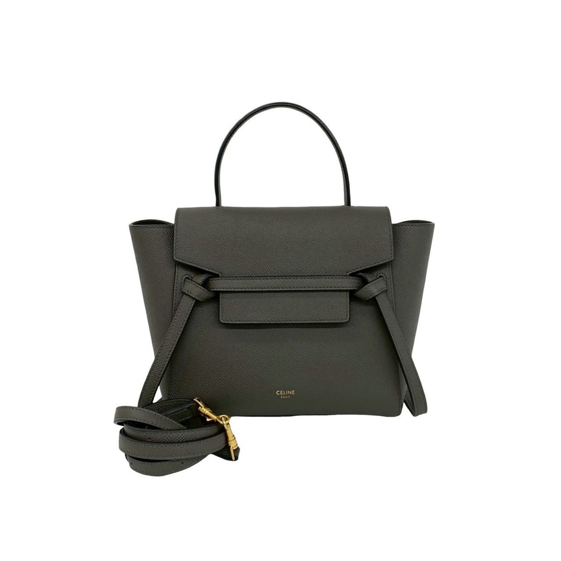 CELINE Belt Bag Nano Leather Genuine 2-way Handbag Mini Tote Shoulder Gray 01500 (1 of 12)