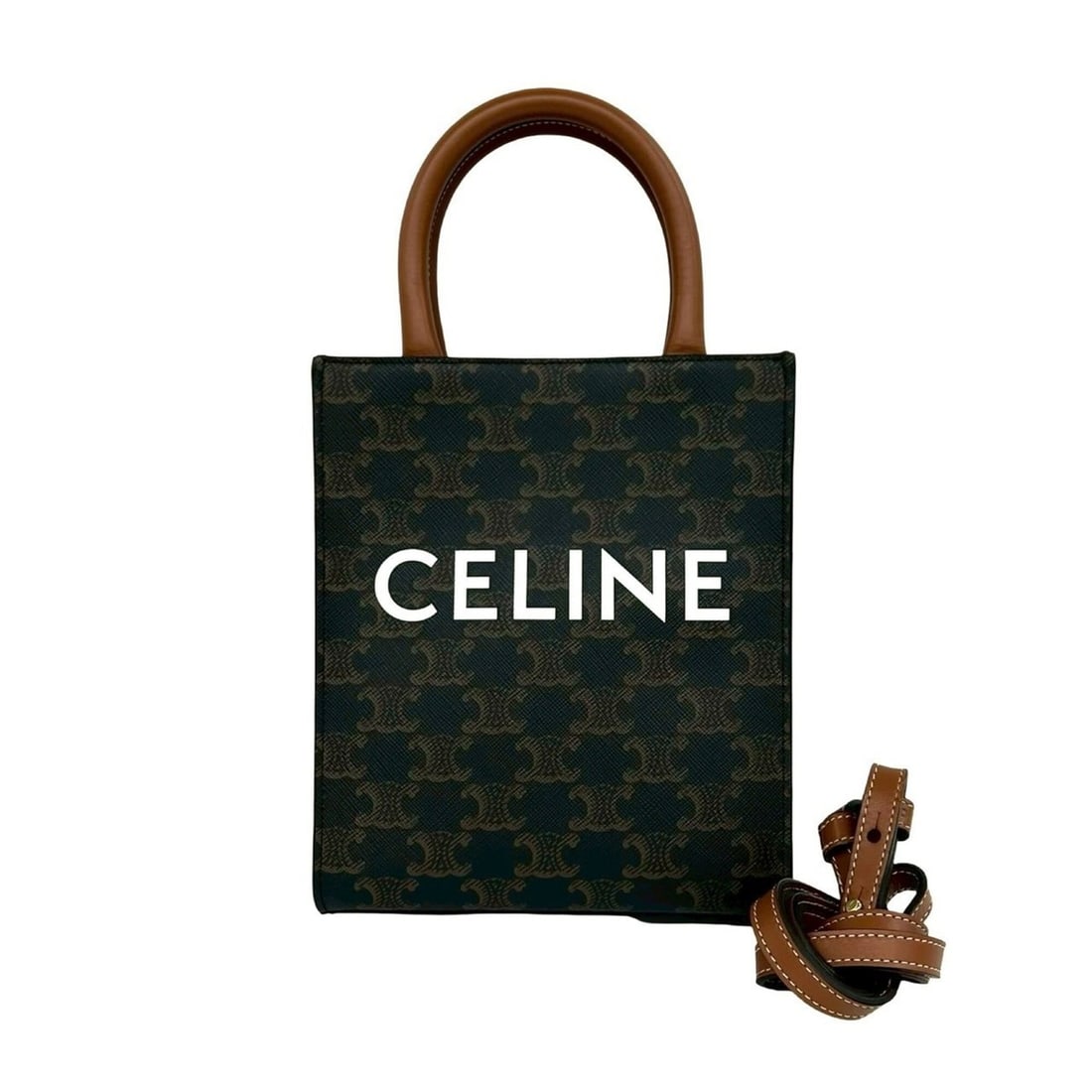 CELINE Vertical Cabas Mini Leather 2-way Handbag Shoulder Bag Pouch Brown 08845 (1 of 12)