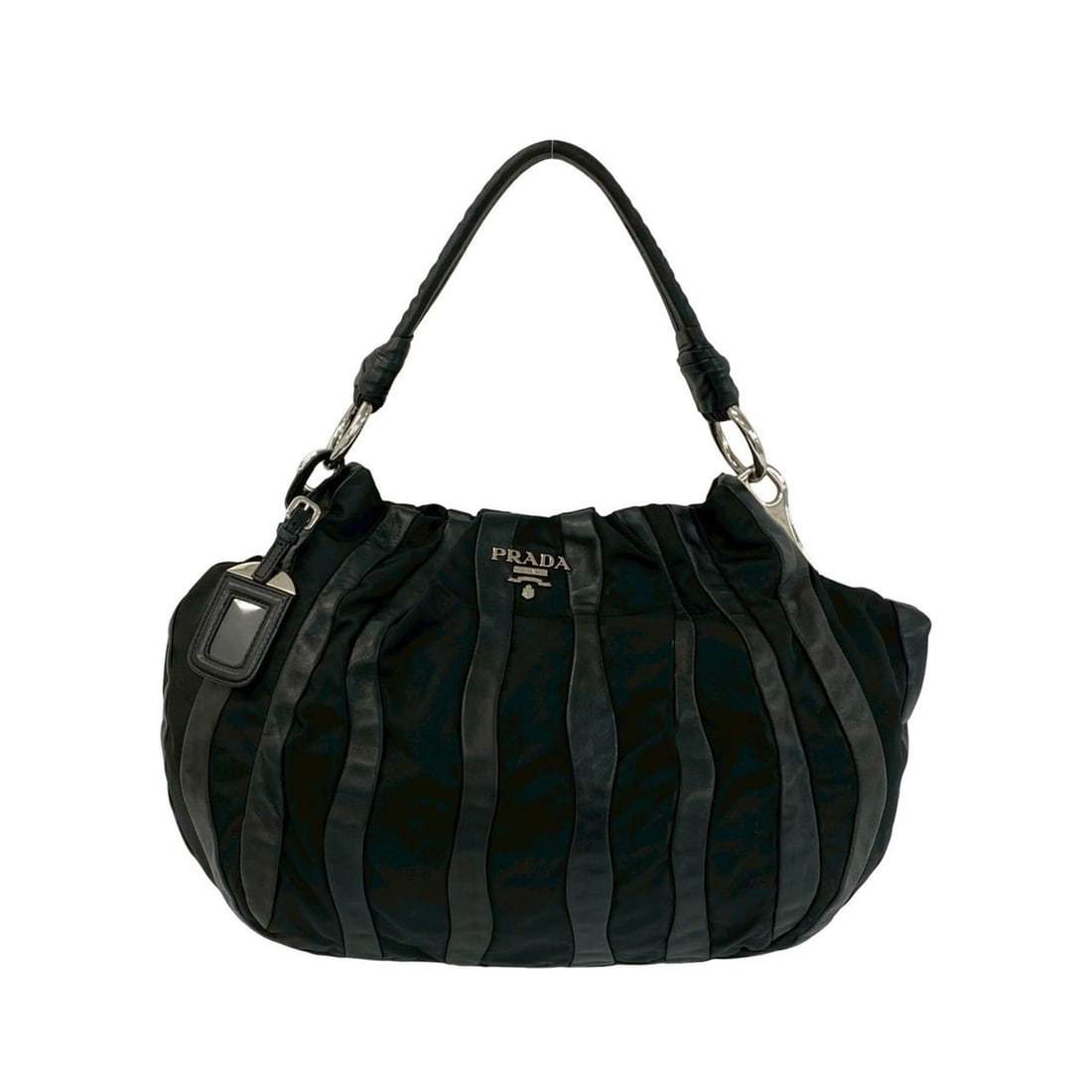 PRADA Prada Logo Hardware Nylon Leather Genuine Tote Bag Semi One Shoulder Handbag Black 37079 (1 of 15)