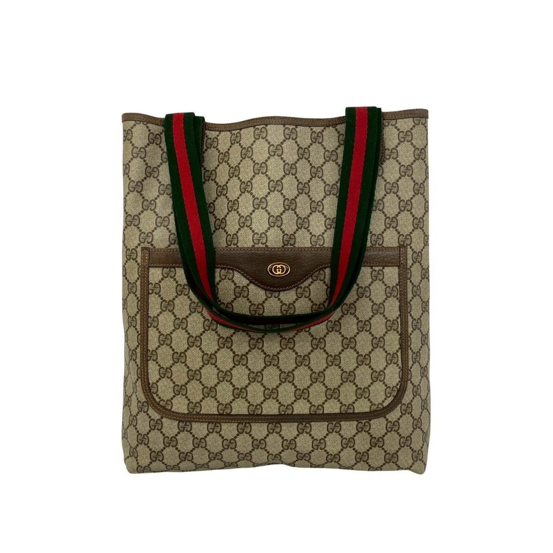 GUCCI Vintage Sherry Line GG Logo Hardware Leather Tote Bag Handbag Brown 86899 (1 of 10)