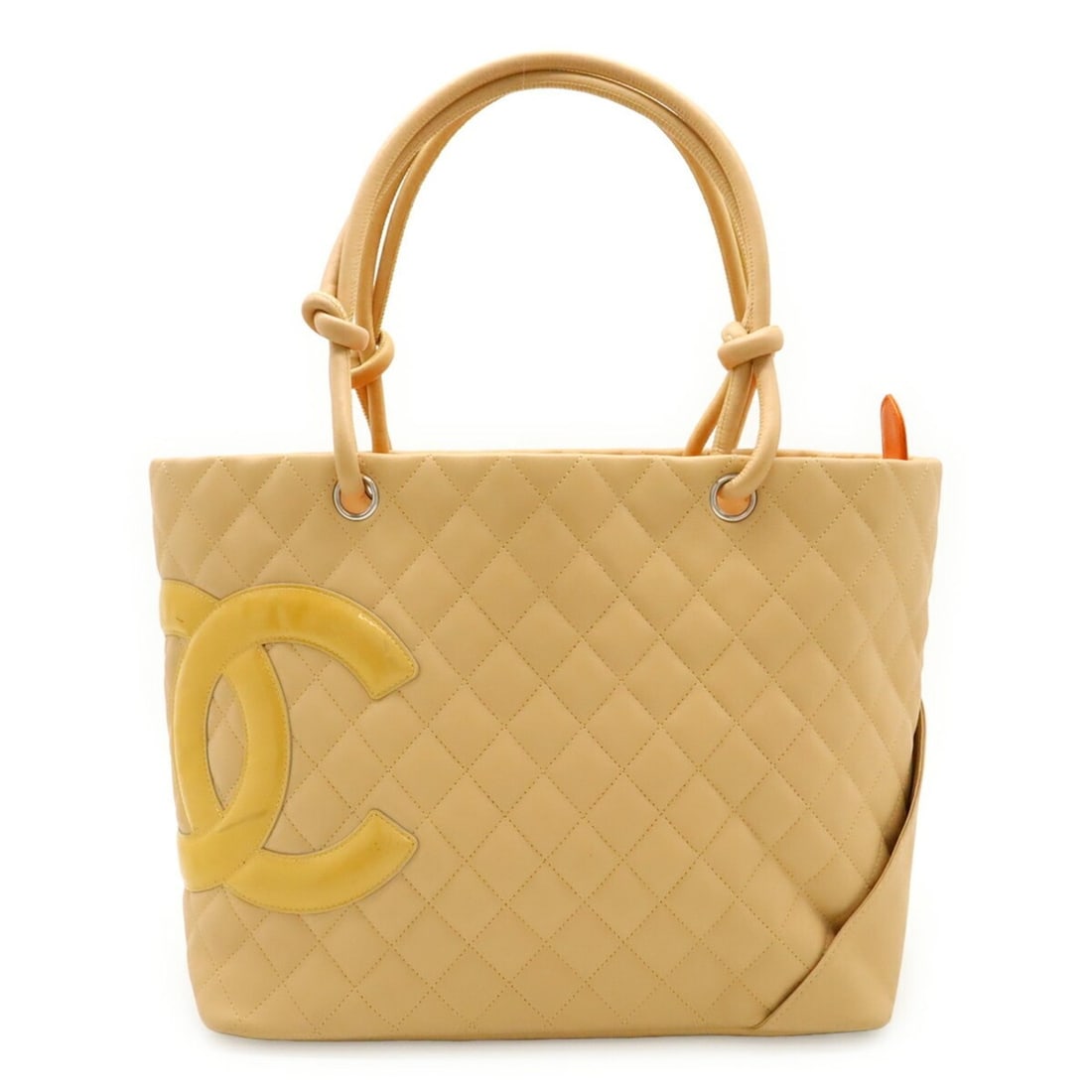 CHANEL Cambon Line Coco Mark Large Tote Shoulder Bag Soft Calf Enamel Beige Yellow A25169 (1 of 10)