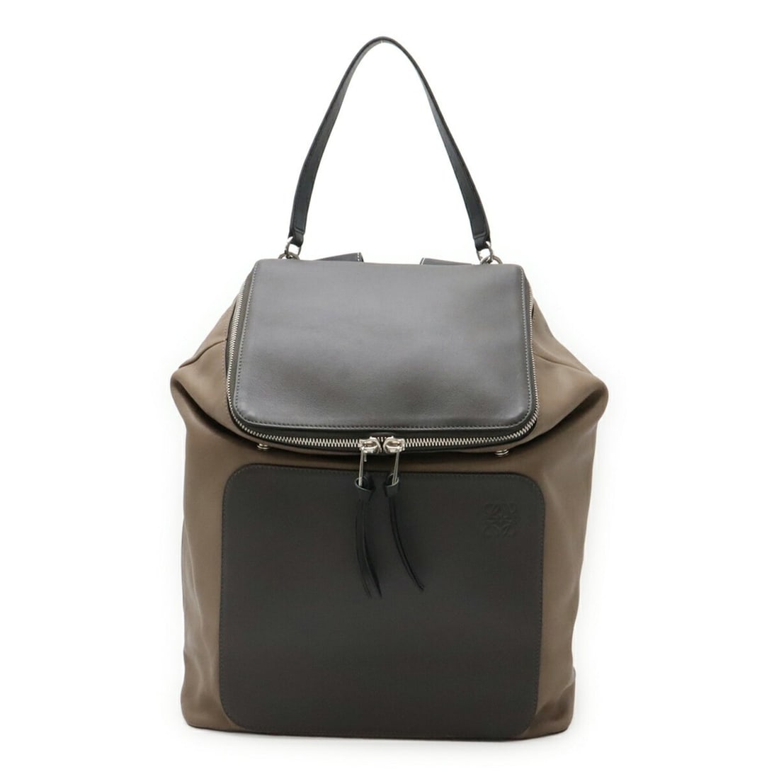 LOEWE GOYA Backpack, Calfskin Leather, Mocha Brown, Gray, Black, 316.12BS53 (1 of 9)