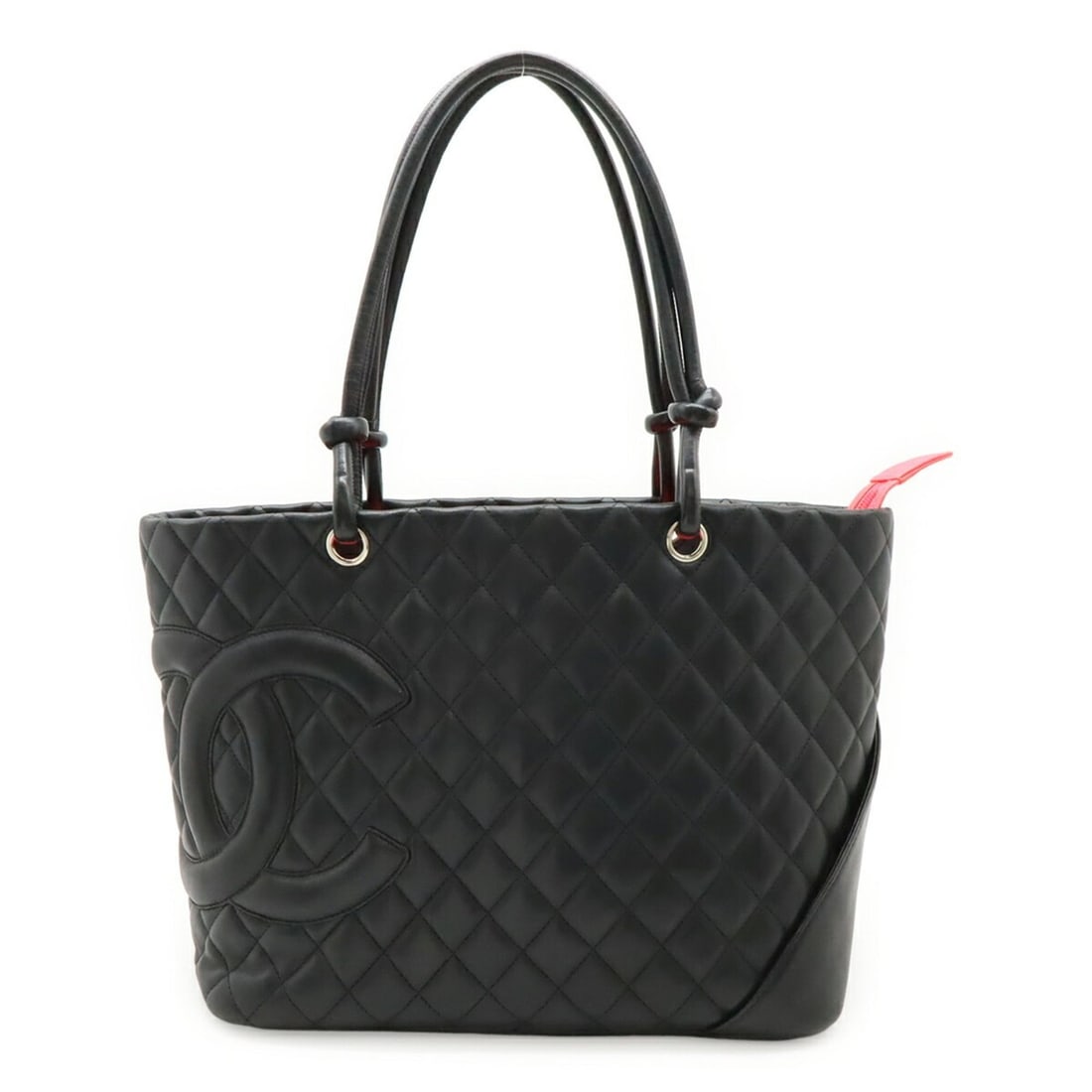 CHANEL Cambon Line Coco Mark Large Tote Shoulder Bag Soft Calf Black Pink A25169 (1 of 11)
