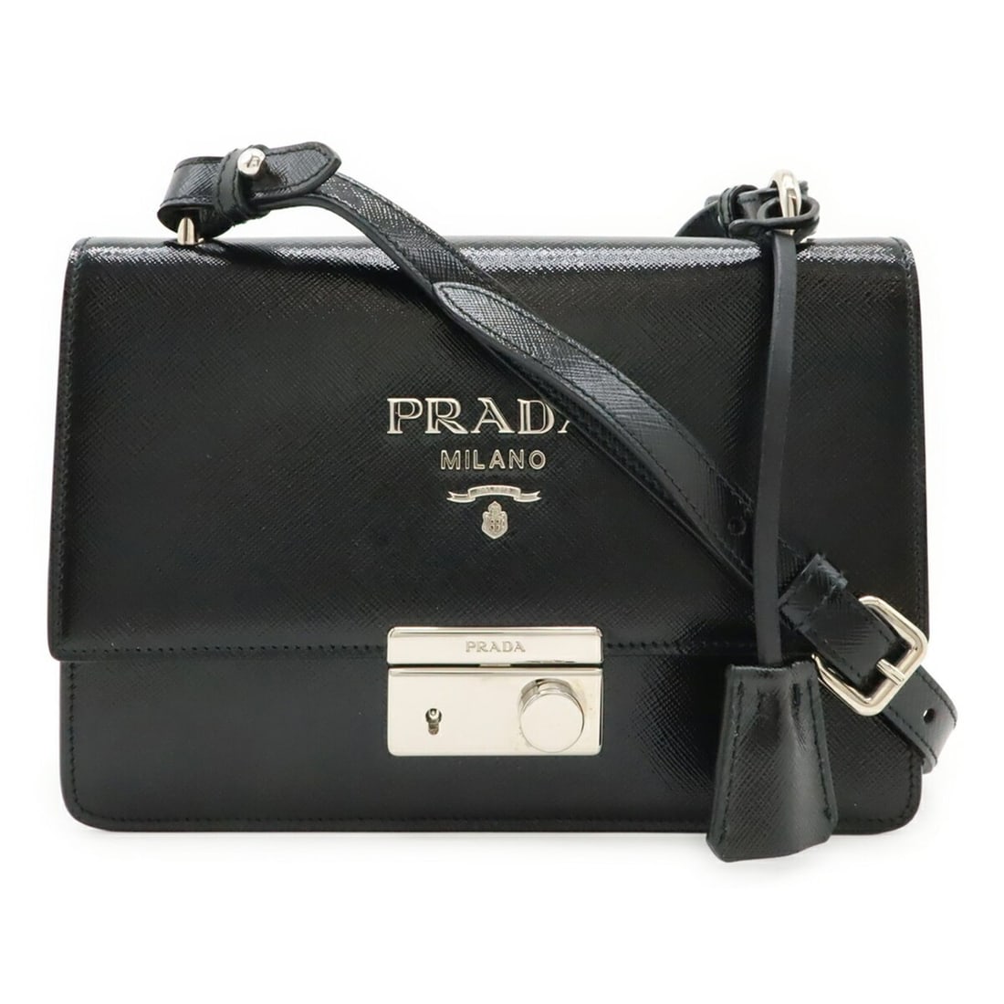 PRADA Shoulder Bag, Pouch, Clutch Enamel Patent Leather, NERO Black, 1BD162: --- Catalog ---Category: SizeWeight: 520g / 1.14lb.Size (HxWxD): 16cm x 22cm x 6.5cm / 6.29'' x 8.66'' x 2.55''Strap Length: 117cm / 46.06''Category: DesignType: Clutch bag, Shoulder bagColor: Black, 