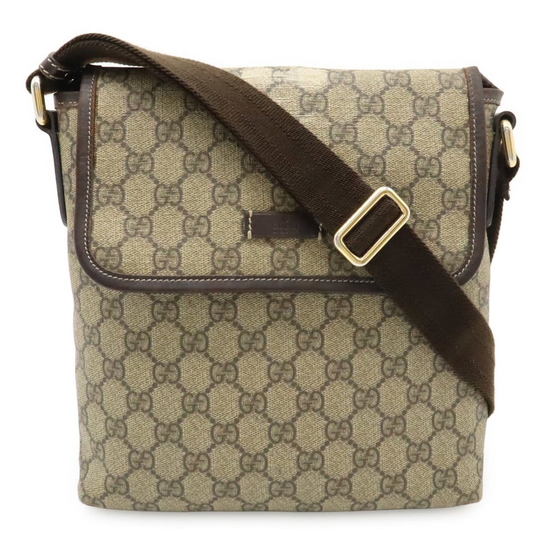 GUCCI GG Supreme Plus Shoulder Bag/Pochette, Leather, Beige/Dark Brown, 223666: --- Catalog ---Category: SizeWeight: 390g / 13.75oz.Size (HxWxD): 25cm x 22cm x 4cm / 9.84'' x 8.66'' x 1.57''Strap Length: 135cm / 53.14''Category: DesignType: Pochette, Shoulder bagColor: Beige, Dar