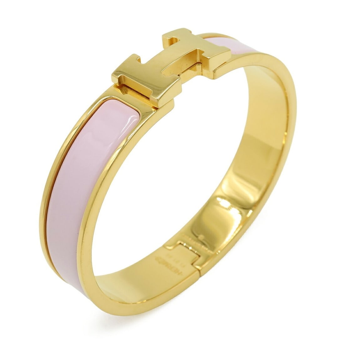 HERMES Clic H PM Enamel Bracelet Bangle GP Light Pink: --- Catalog ---Category: SizeWidth: 1.1cm / 0.43''Length: 15.5cm / 6.1''Category: DesignType: Charm braceletColor: Light pinkFinish: Gold platedGender: WomenCategory: GeneralLine: ClicBrand: Hermes---