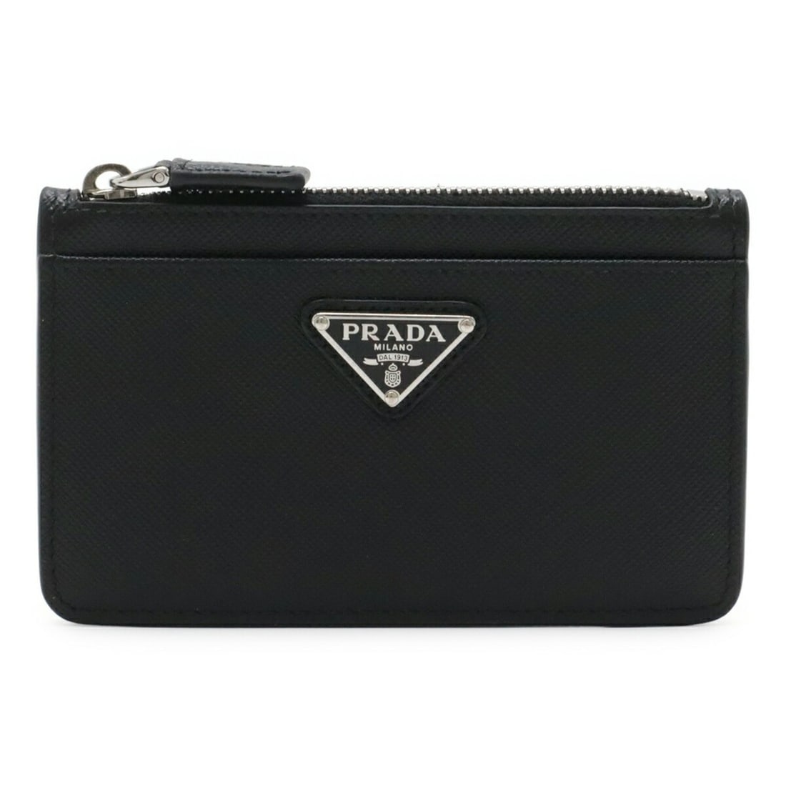 PRADA SAFFIANO Triangle Business Card Holder/Card Case, Pass Wallet/Coin Purse, Leather, NERO Black (1 of 10)