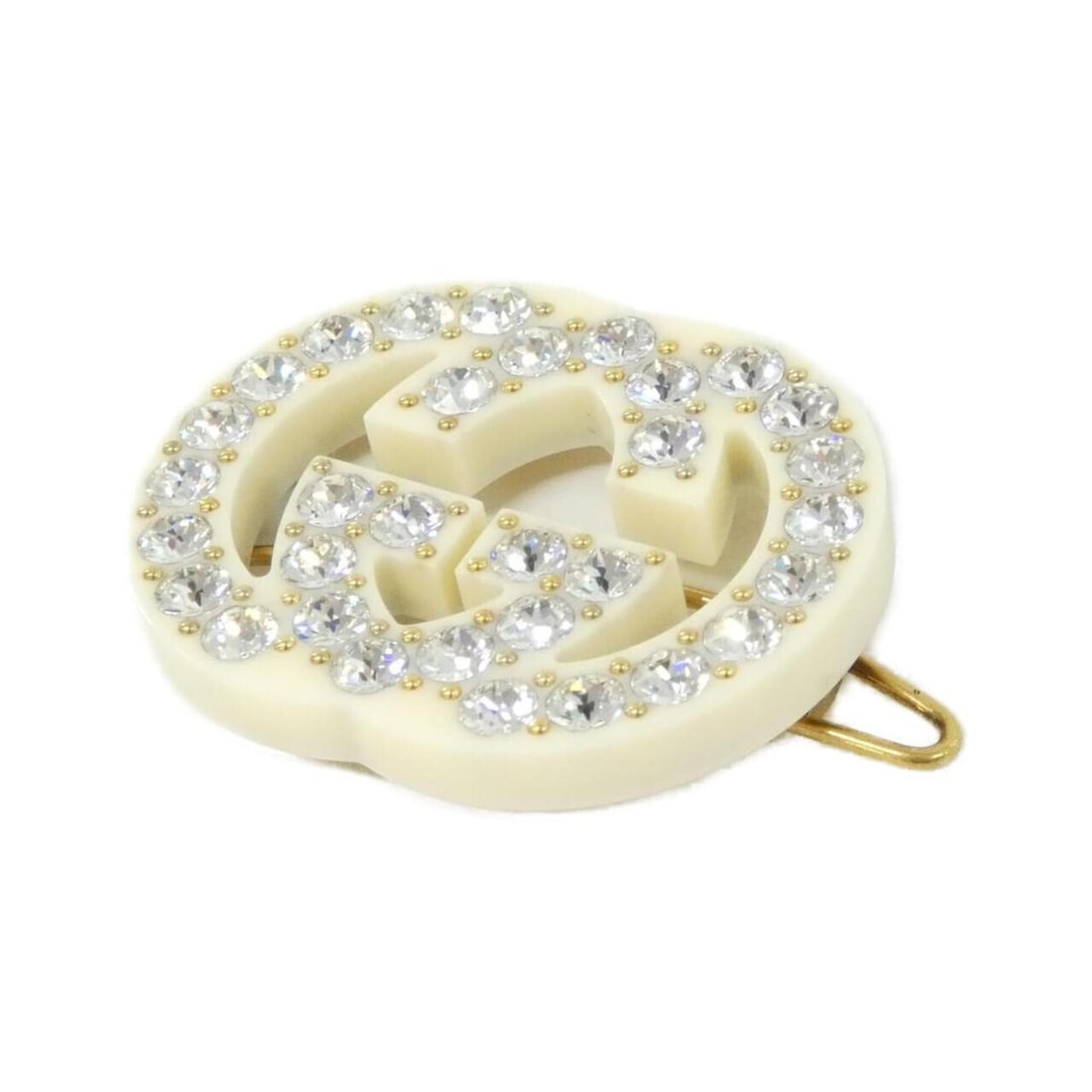 Gucci 627917 I12GO Hair Clip: --- Catalog ---Category: SizeSize (LxW): 3cm x 4cm / 1.18'' x 1.57''Category: DesignType: Hair clipColor: Clear, WhiteGender: WomenCategory: GeneralBrand: Gucci--- Item List ---Section: ConditionRanki