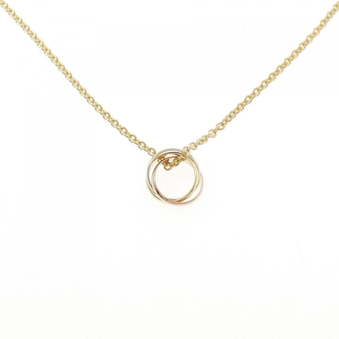 Cartier Trinity Necklace: --- Catalog ---Category: SizePendant Size: 12.9mm x 11.6mm / 0.5'' x 0.45''Neck Circumference: 42 cm / 16.53''Category: DesignColor: Pink gold, White gold, Yellow goldGender: WomenMaterial: Pink gold