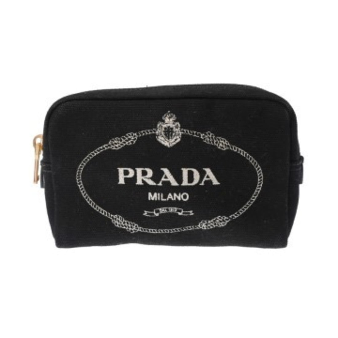 PRADA Canapa Logo Black Canvas Pouch with Gold Hardware 1NA021 Women's - A Rank (Used) Ginzo: --- Catalog ---Category: SizeSize (HxWxD): 10cm x 16cm x 4.5cm / 3.93'' x 6.29'' x 1.77''Category: DesignType: PouchColor: BlackGender: WomenMaterial: Canvas Category: GeneralMPN: 1NA021Brand: Prada--