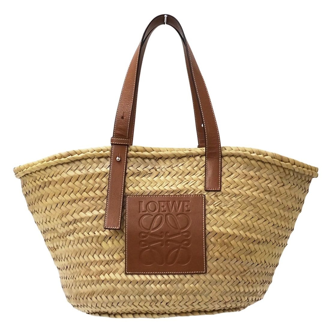 Loewe handbag for women, brand name tote bag, basket large, palm leaf design, calf leather, natural,: --- Catalog ---Category: SizeSize (HxWxD): 27cm x 33cm x 22cm / 10.62'' x 12.99'' x 8.66''Category: DesignType: Basket, Handbag, Tote bagColor: Beige brownGender: WomenMaterial: Leather Category: Gene