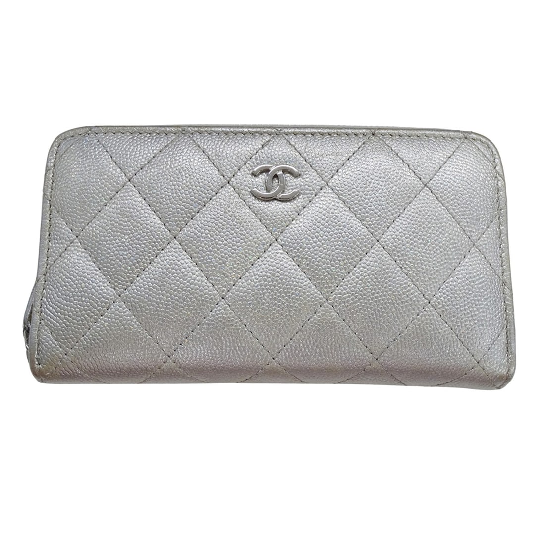 Chanel CHANEL Women's Wallet, Medium Caviar Leather, Matelassé, Silver, Silver Hardware, Coco Mark (1 of 16)