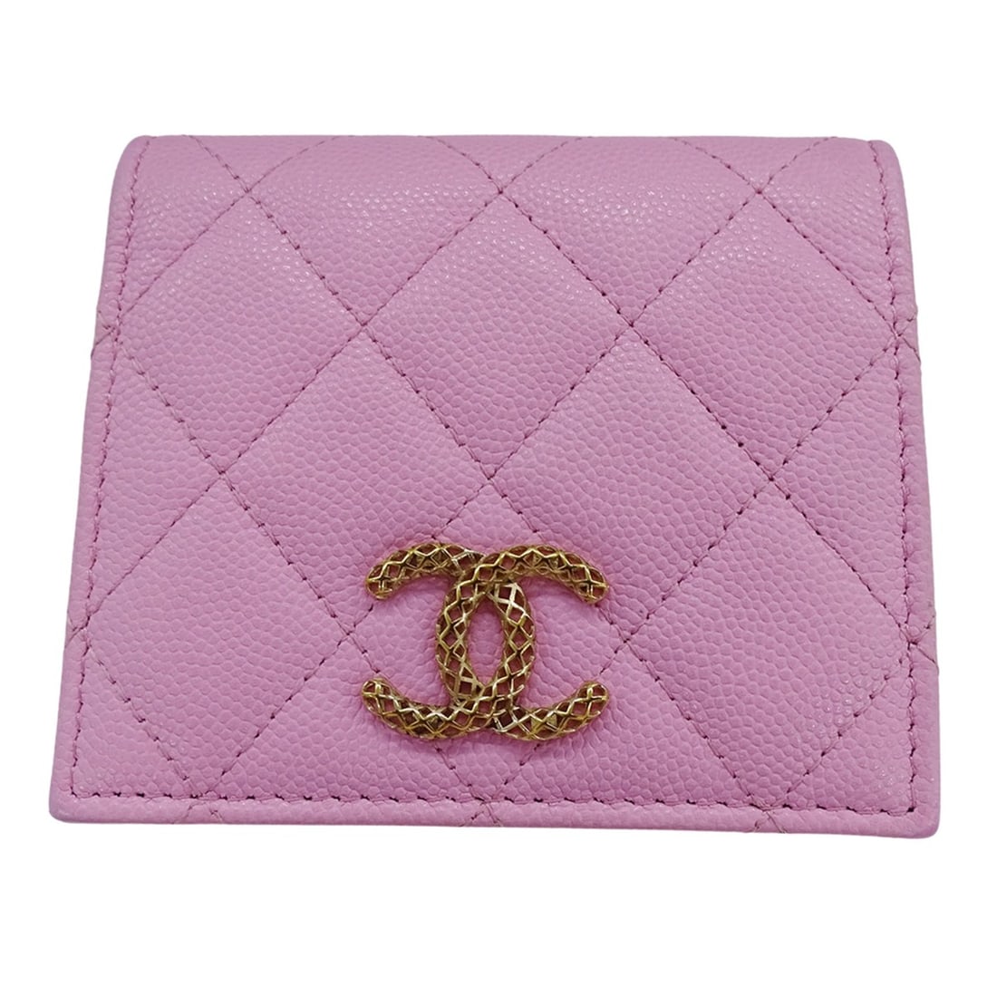 Chanel women's wallet, brand name, bi-fold caviar leather, matelassé, pink, green, gold hardware,: --- Catalog ---Category: SizeSize (HxWxD): 9cm x 10.5cm x 2.5cm / 3.54'' x 4.13'' x 0.98''Category: DesignType: Wallet (bi-fold)Color: Green, PinkGender: WomenMaterial: Grained Calfskin Category: Gene