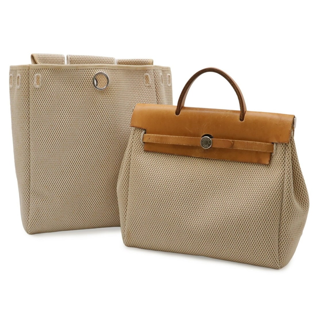 HERMES Herbag PM Handbag Backpack Toile GM Leather Beige Light Brown ?G Stamp: --- Catalog ---Category: SizeSize (HxWxD): 24cm x 30cm x 10cm / 9.44'' x 11.81'' x 3.93''Category: DesignType: HandbagColor: Beige, Light brownGender: WomenMaterial: Leather Category: GeneralLine: Her