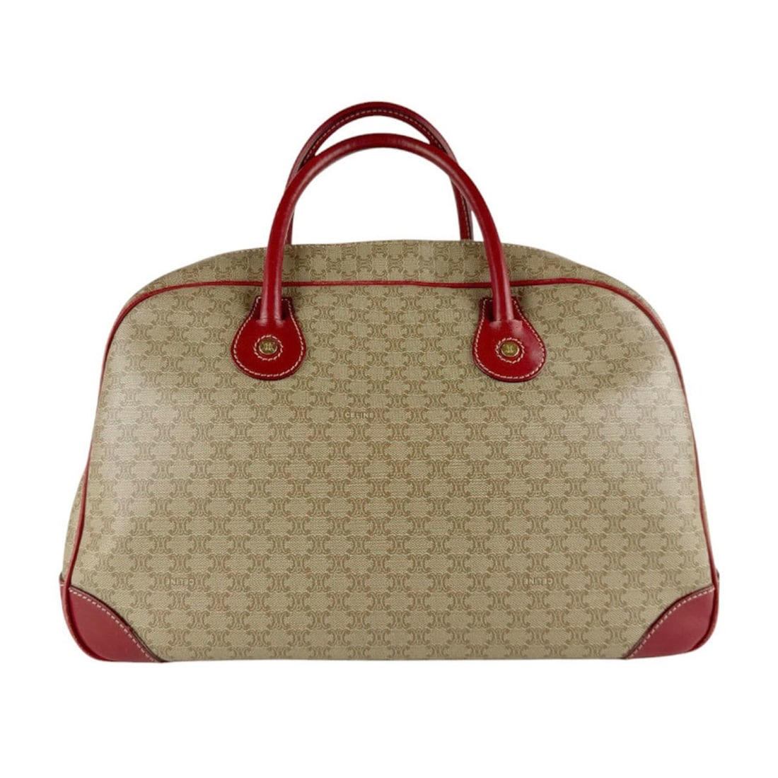 Celine CELINE handbag Macadam coated canvas leather beige red women's z9517 (1 of 13)