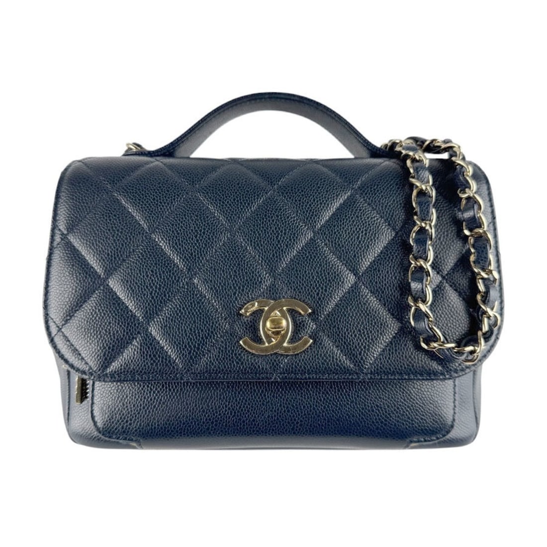 Chanel Affinity Business Handbag/Shoulder Bag, Caviar Leather, Navy Gold, Women's, z9508 (1 of 13)
