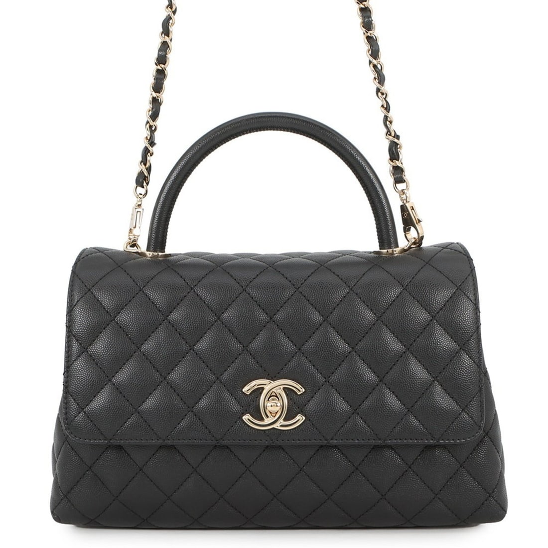 Chanel Matelassé Handbag, Coco Mark, Handle, Caviar Skin, A92991, 2-way Shoulder Bag, Black,: --- Catalog ---Category: SizeSize (HxWxD): 18cm x 28.5cm x 11cm / 7.08'' x 11.22'' x 4.33''Category: DesignType: Handbag, Shoulder bagColor: BlackGender: WomenMaterial: Grained Calfskin Hardware Color