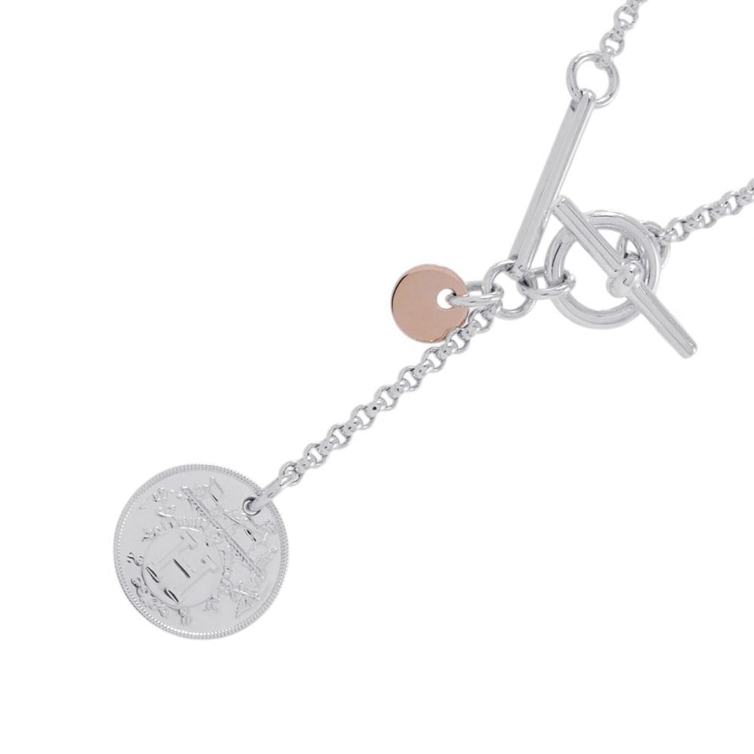 Hermes Ex-Libris PM Necklace, SV925 Silver, 18KPG Pink Gold, HERMES Pendant,: --- Catalog ---Category: SizePendant Size: 13mm x 13mm / 0.51'' x 0.51''Neck Circumference: 42 cm / 16.53''Category: DesignColor: Pink gold, SilverGender: WomenMaterial: Pink gold (18K), Silver 925Pen