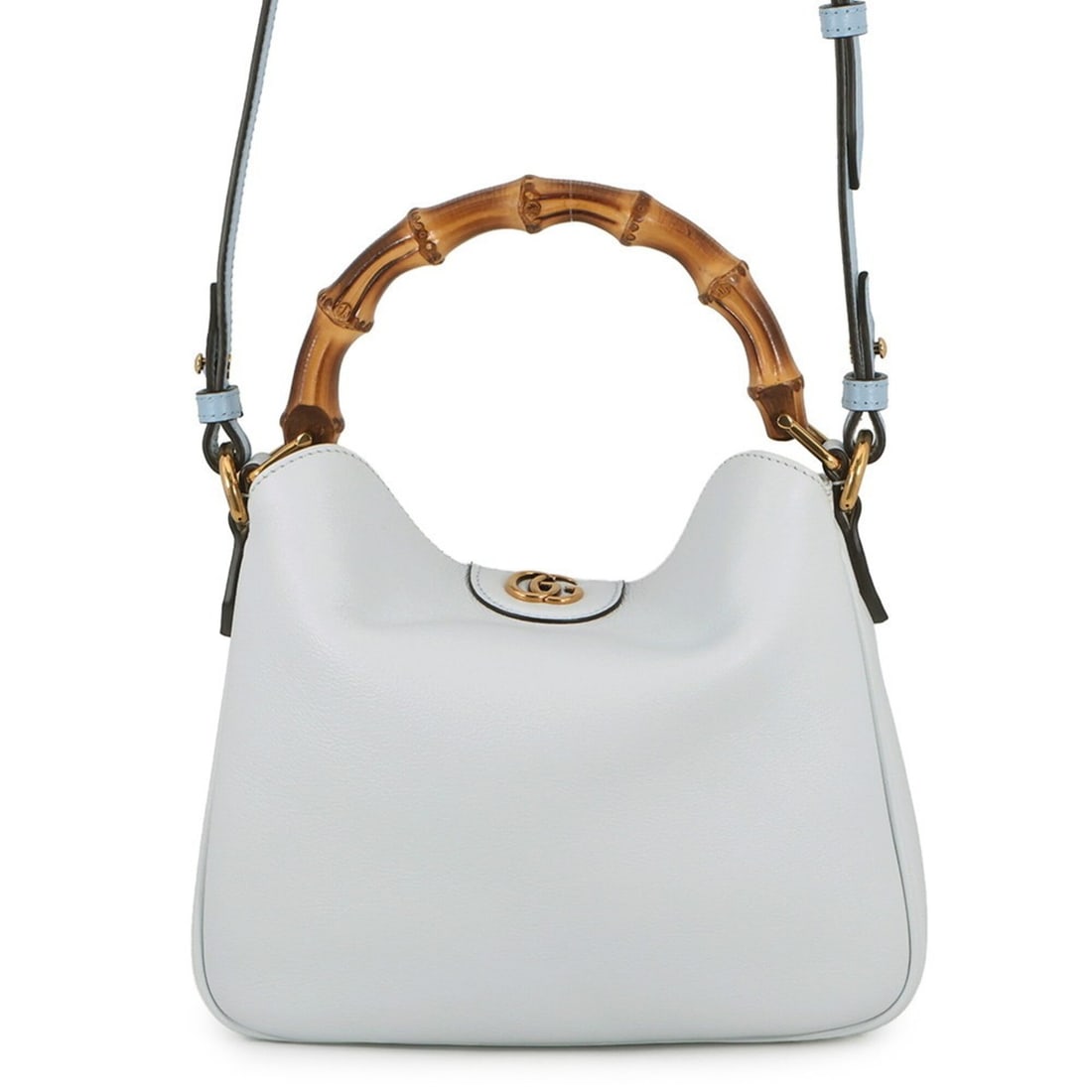 Gucci Diana Bamboo Small Leather Handbag 746251 GUCCI 2-way Shoulder Bag: --- Catalog ---Category: SizeSize (HxWxD): 20cm x 23cm x 7cm / 7.87'' x 9.05'' x 2.75''Category: DesignType: Handbag, Shoulder bagColor: Light blueGender: WomenMaterial: Bamboo , Leather Category: Gen