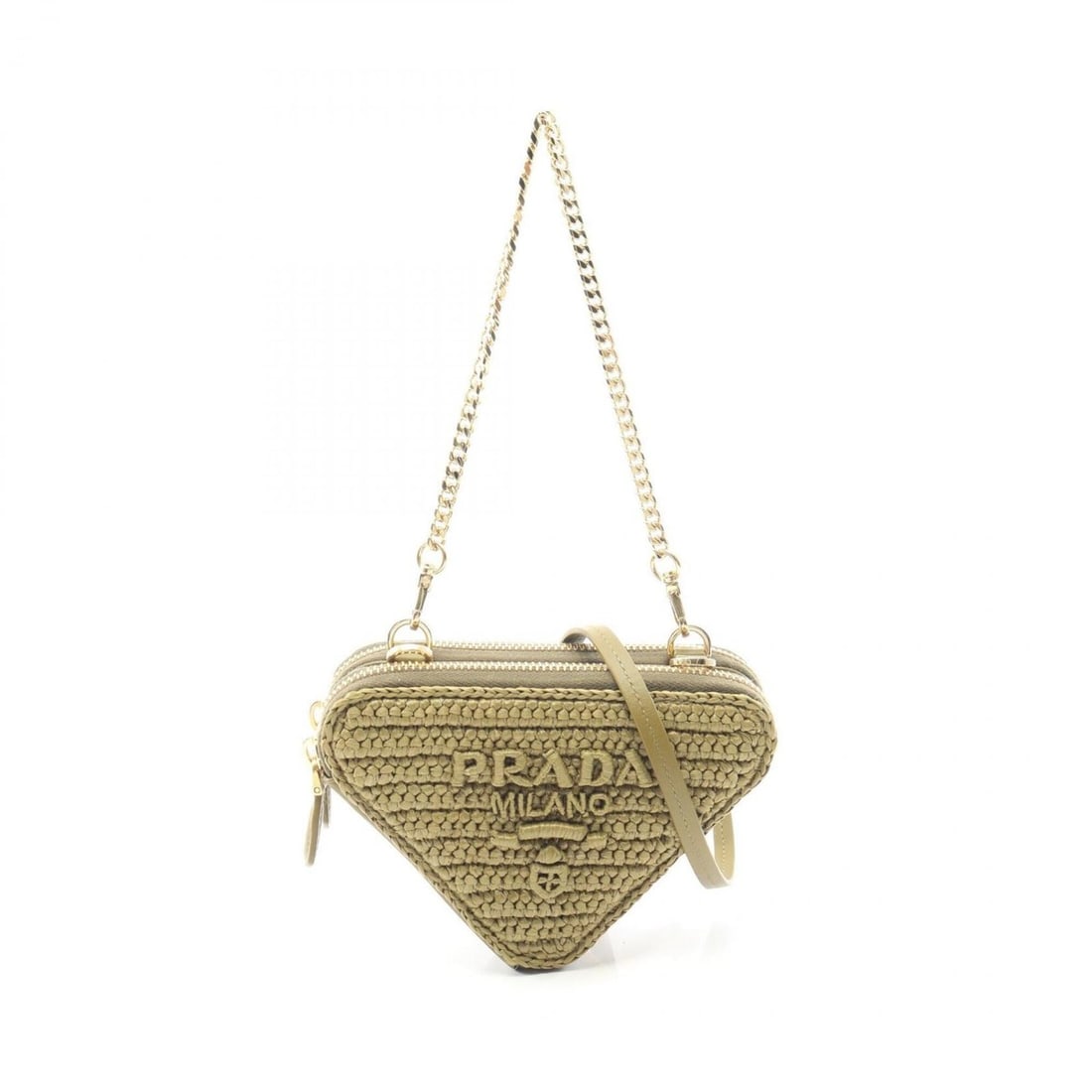 Prada MINI CONTENITORI 2-Way Handbag, Leather & Raffia, Women's, Khaki (1NR015): --- Catalog ---Category: SizeSize (HxWxD): 10cm x 15cm / 3.93'' x 5.9''Category: DesignType: HandbagColor: KhakiGender: WomenMaterial: Raffia , Leather Category: GeneralMPN: 1NR015Brand: Prada--- Item