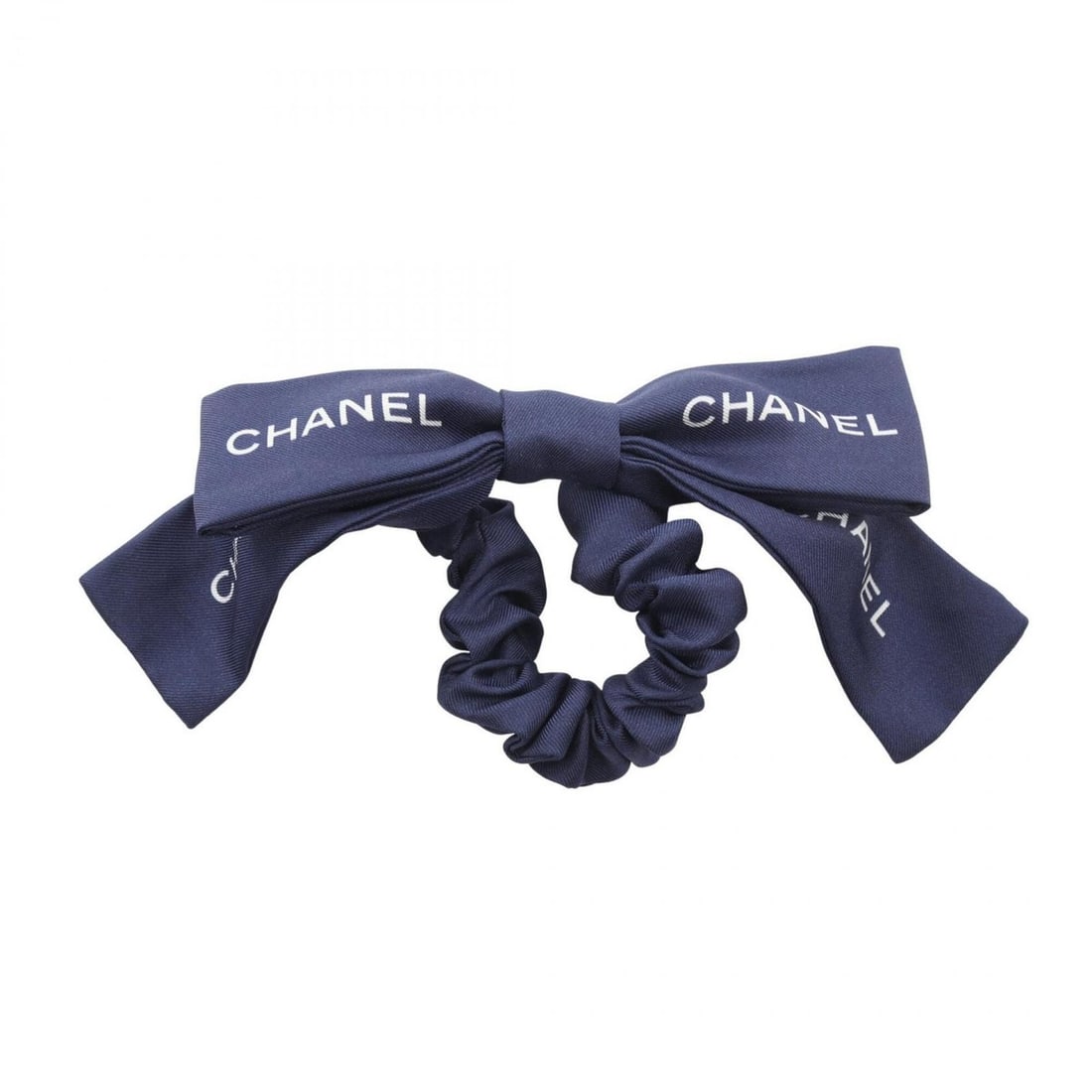Chanel logo ribbon scrunchie, silk, women's, navy (1 of 10)
